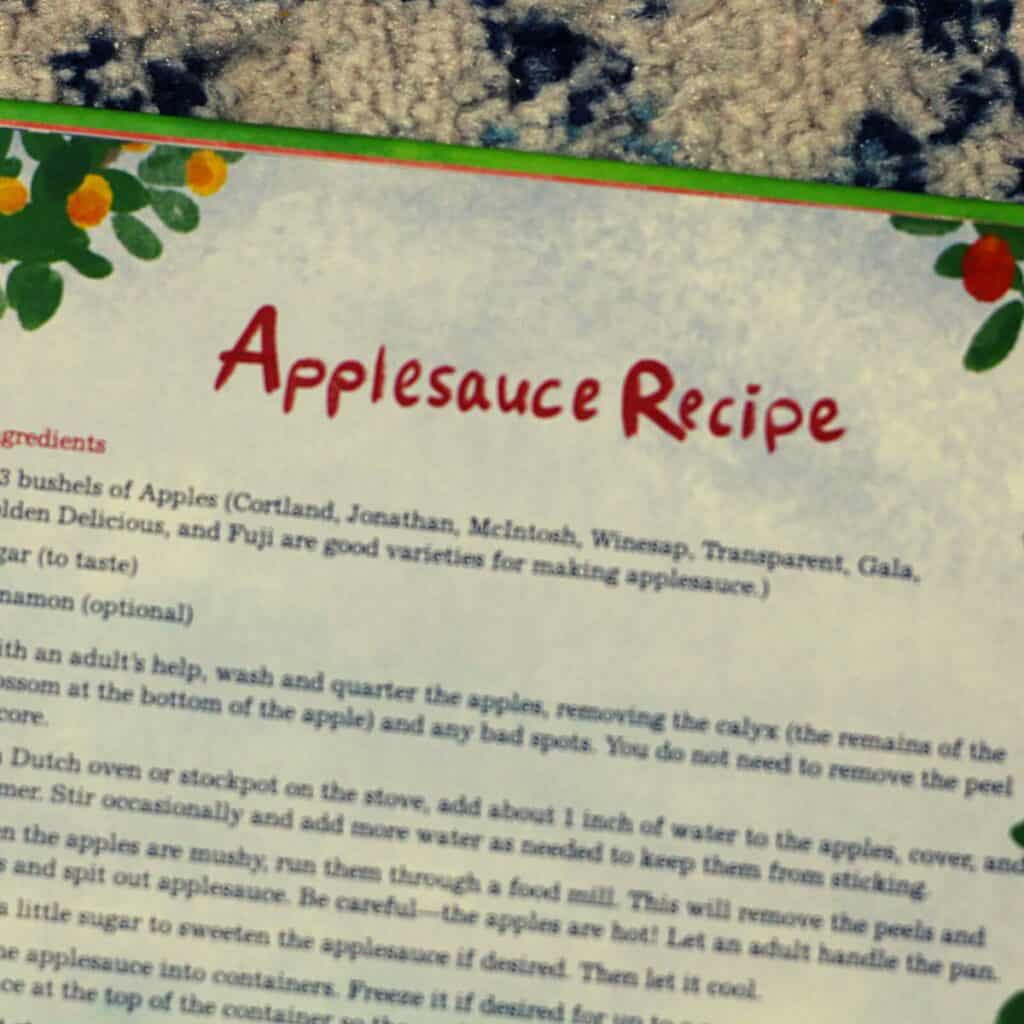 picture of open book that says Applesauce Recipe